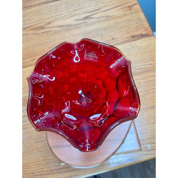 Vintage Viking Ruby Red Georgian Honey Comb 6.5" Ruffled Footed Bowl/Compote, Sh - Picture 6 of 10